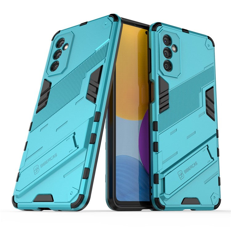 Dual-Layer Soft Flexible TPU + Hard PC Anti-Slip Rugged Protective Phone Case with Kickstand for Samsung Galaxy M52 5G - Blue