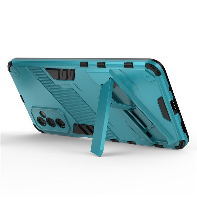 Dual-Layer Soft Flexible TPU + Hard PC Anti-Slip Rugged Protective Phone Case with Kickstand for Samsung Galaxy M52 5G - Blue