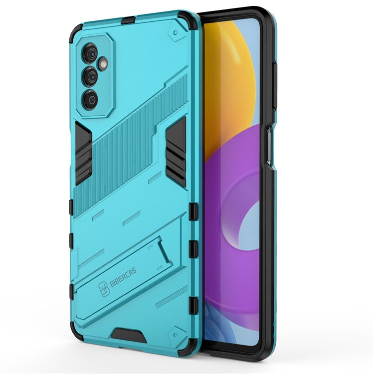 Dual-Layer Soft Flexible TPU + Hard PC Anti-Slip Rugged Protective Phone Case with Kickstand for Samsung Galaxy M52 5G - Blue