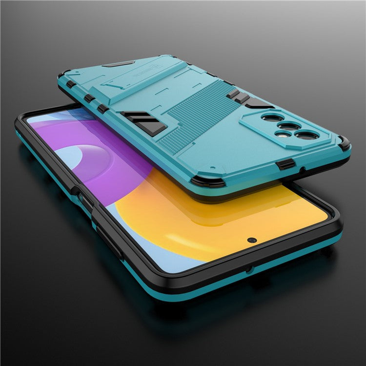 Dual-Layer Soft Flexible TPU + Hard PC Anti-Slip Rugged Protective Phone Case with Kickstand for Samsung Galaxy M52 5G - Blue