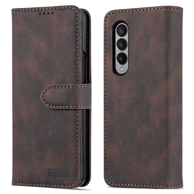 AZNS PU Leather Magnetic Clasp Closure Well-Protected Shockproof Phone Case with Stand Wallet for Samsung Galaxy Z Fold3 5G - Brown