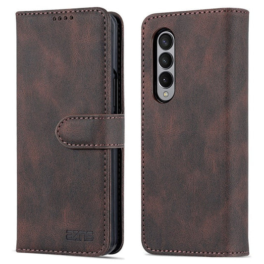 AZNS PU Leather Magnetic Clasp Closure Well-Protected Shockproof Phone Case with Stand Wallet for Samsung Galaxy Z Fold3 5G - Brown