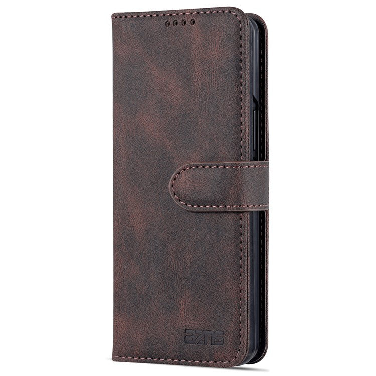 AZNS PU Leather Magnetic Clasp Closure Well-Protected Shockproof Phone Case with Stand Wallet for Samsung Galaxy Z Fold3 5G - Brown