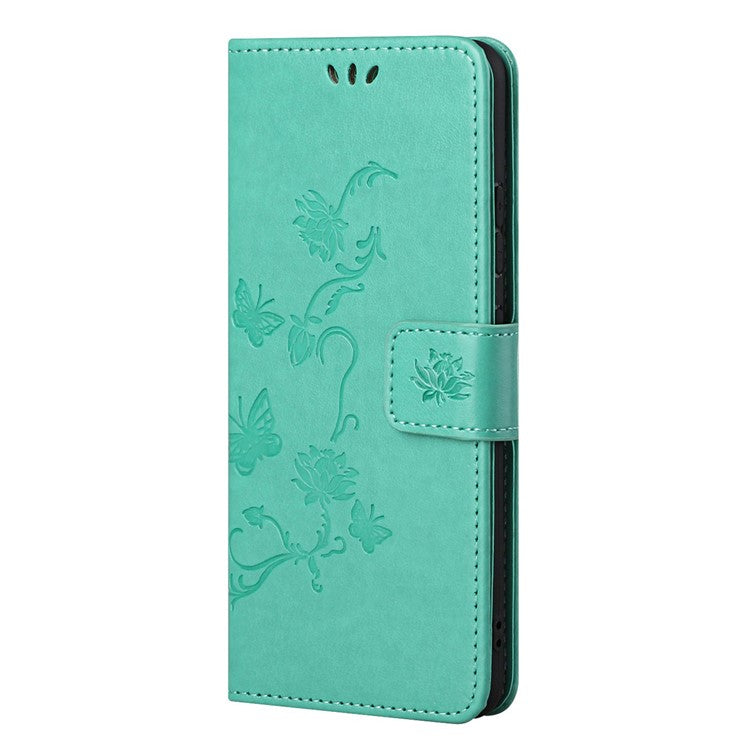 Butterfly Flower Imprinting Anti-Scratch Anti-Drop Leather Phone Wallet Stand Cover with Strap for Samsung Galaxy M52 5G - Green