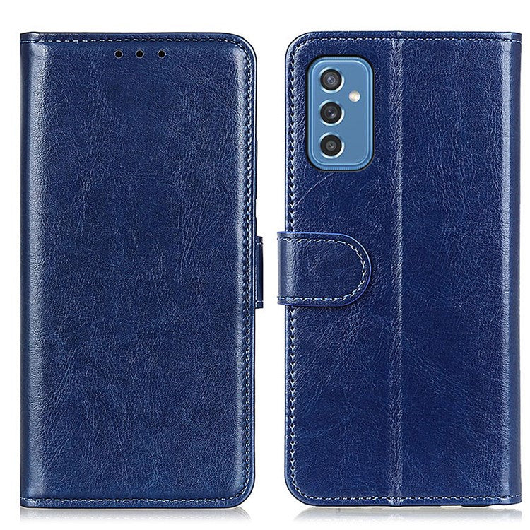 For Samsung Galaxy M52 5G Shockproof Crazy Horse Texture PU Leather Wallet Stand Case Folio Flip Magnetic Protective Cover - Blue