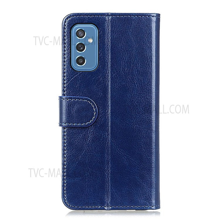 For Samsung Galaxy M52 5G Shockproof Crazy Horse Texture PU Leather Wallet Stand Case Folio Flip Magnetic Protective Cover - Blue