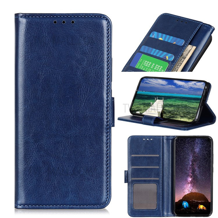 For Samsung Galaxy M52 5G Shockproof Crazy Horse Texture PU Leather Wallet Stand Case Folio Flip Magnetic Protective Cover - Blue