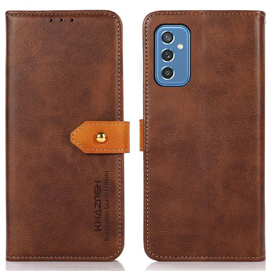 KHAZNEH For Samsung Galaxy M52 5G Magnetic Closure TPU+PU Leather Phone Case Wallet Stand Shockproof Phone Cover - Brown