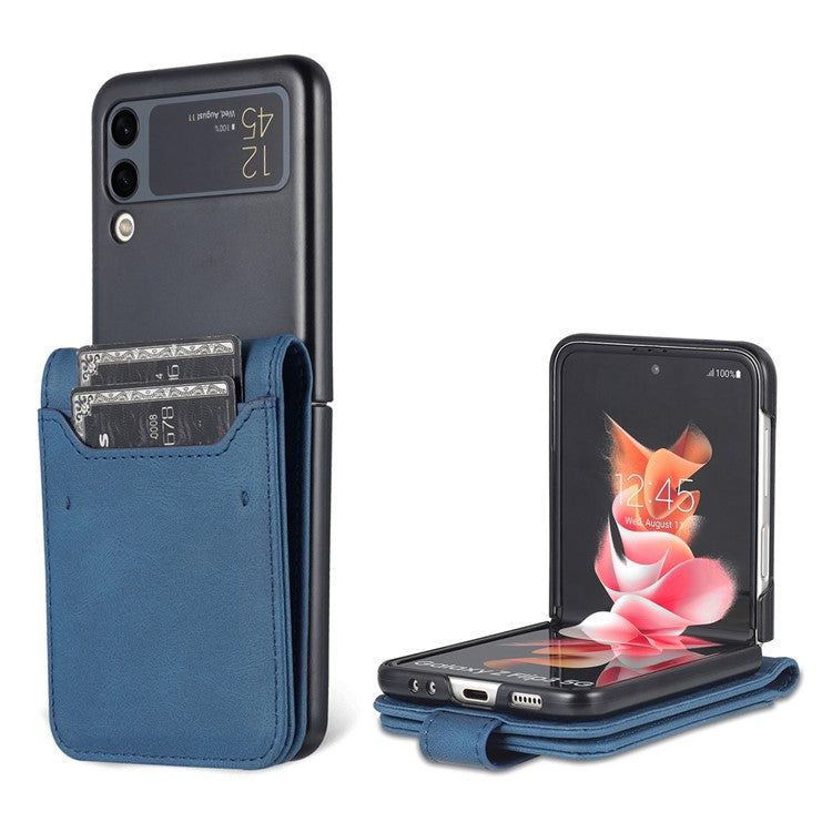 AZNS PU Leather Card Slots Magnetic Clasp Anti-Fall Phone Cover with Stand for Samsung Galaxy Z Flip3 5G - Blue