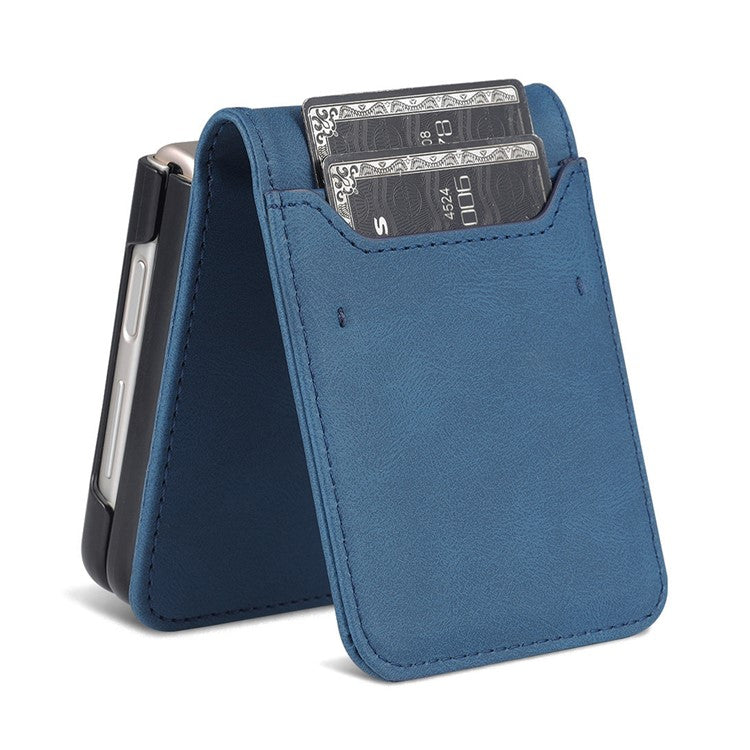 AZNS PU Leather Card Slots Magnetic Clasp Anti-Fall Phone Cover with Stand for Samsung Galaxy Z Flip3 5G - Blue