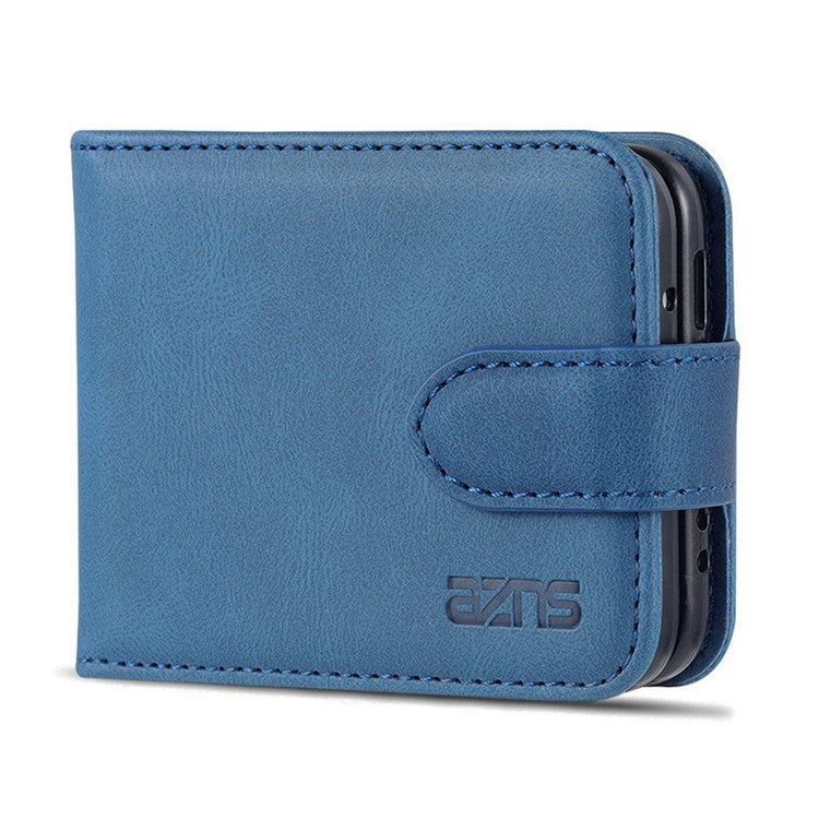 AZNS PU Leather Card Slots Magnetic Clasp Anti-Fall Phone Cover with Stand for Samsung Galaxy Z Flip3 5G - Blue