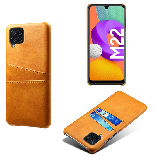 KSQ Two Card Slots Design Durable PU Leather Coated PC Phone Case Phone Cover for Samsung Galaxy F22 / M22 4G / M32 4G (Global Version) - Orange