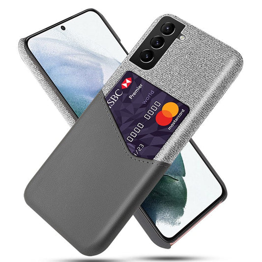 KSQ Card Slot Holder Cloth Texture Hybrid Protective Rugged Phone Case for Samsung Galaxy S22+ 5G - Grey