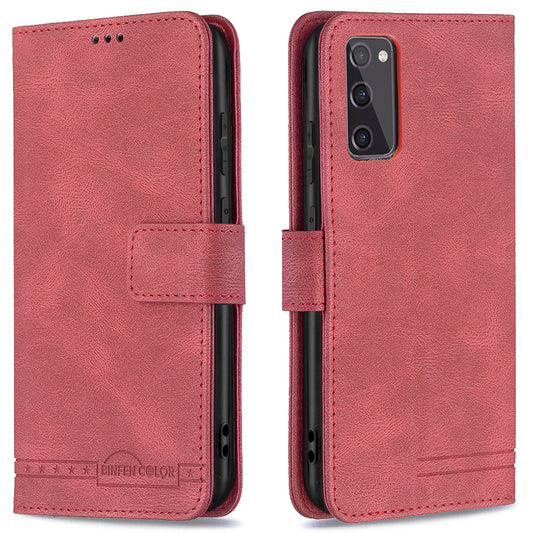 BINFEN COLOR BF09 Wallet Stand Design RFID Blocking Anti-swiping Leather Phone Case Cover for Samsung Galaxy S20 FE/S20 FE 5G/S20 Lite/S20 FE 2022 - Red