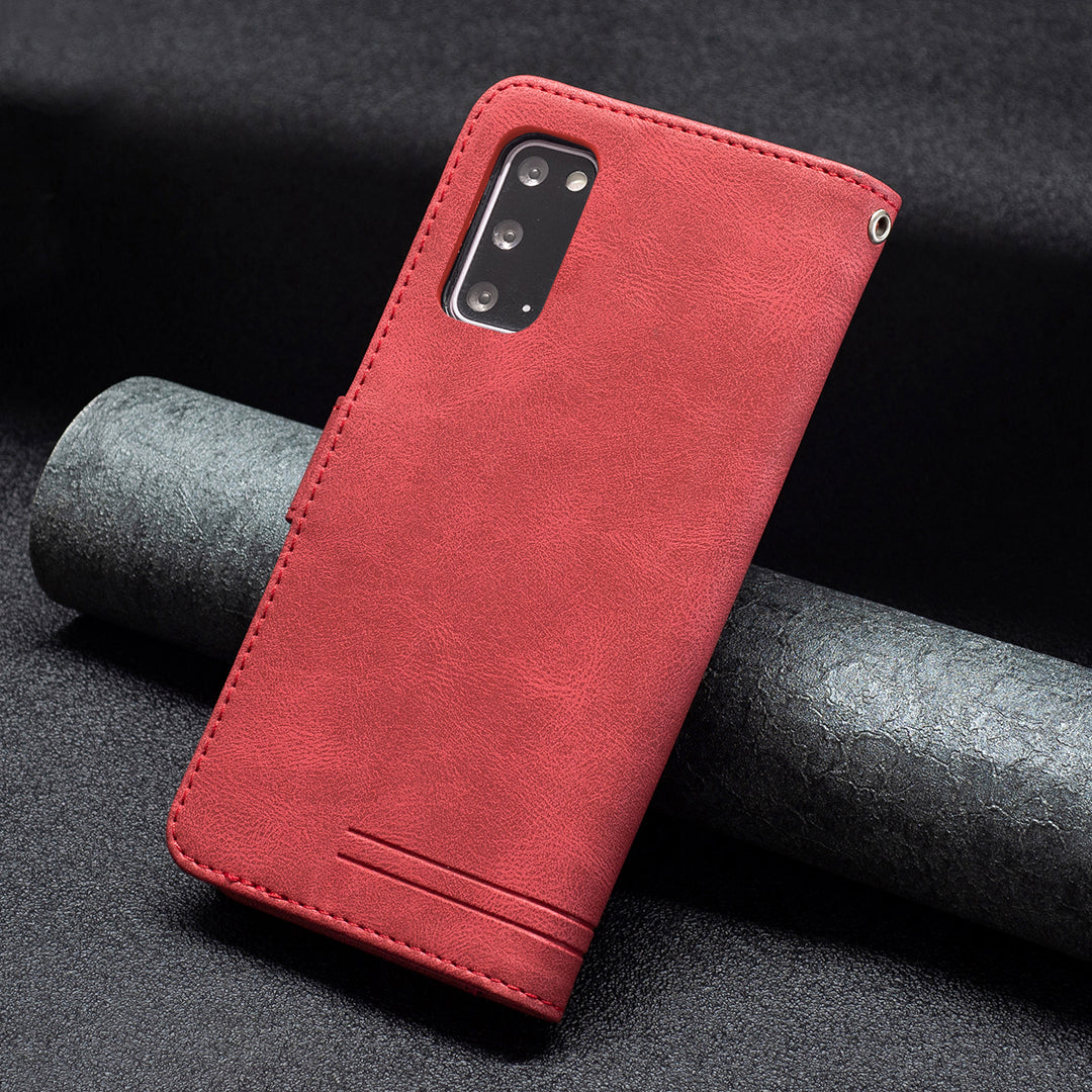 BINFEN COLOR BF09 RFID Blocking Anti-swiping Full Protection Leather Phone Wallet Case Stand Cover for Samsung Galaxy S20 4G/S20 5G - Red