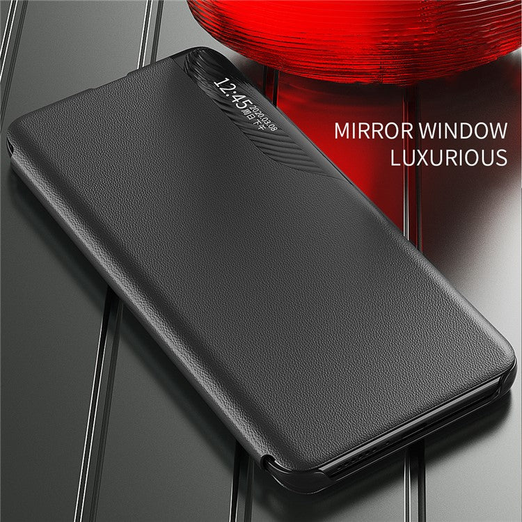 Smart View Window Stand PU Leather Folio Protective Flip Cover for Samsung Galaxy M52 5G - Green