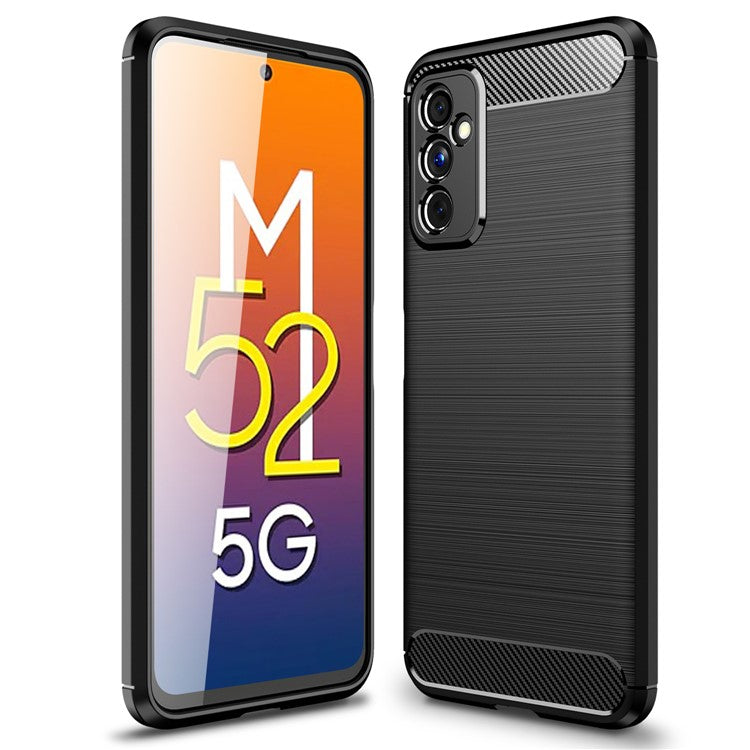 Carbon Fiber Brushed Texture Anti-Scratch Shockproof Soft TPU Non-Slip Phone Cover for Samsung Galaxy M52 5G - Black