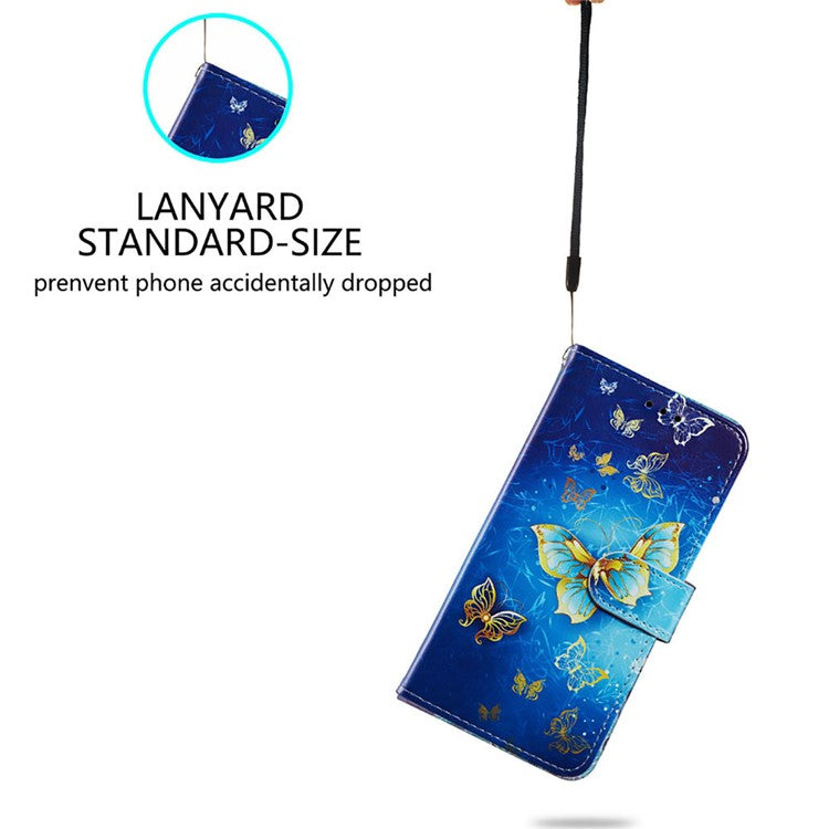 Full Body Cute Pattern Printing PU Leather Folio Stand Wallet Cover with Wrist Strap for Samsung Galaxy A13 5G / A04s 4G (164.7 x 76.7 x 9.1 mm) - Golden Butterfly