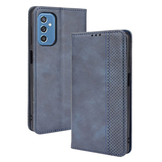 Retro Textured Surface Anti-Drop Phone Leather Case Wallet Stand Cover for Samsung Galaxy M52 5G - Blue