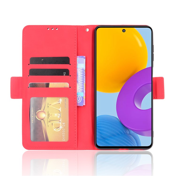 Ultra-thin Phone Case Multiple Card Slot Design TPU+PU Leather Wallet Cover Protector for Samsung Galaxy M52 5G - Red