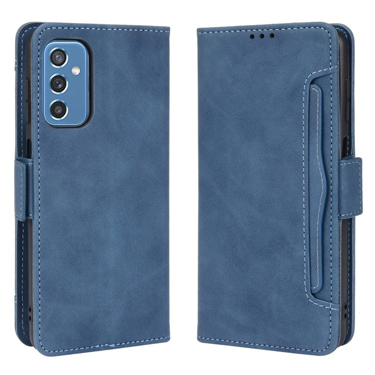 Ultra-thin Phone Case Multiple Card Slot Design TPU+PU Leather Wallet Cover Protector for Samsung Galaxy M52 5G - Blue