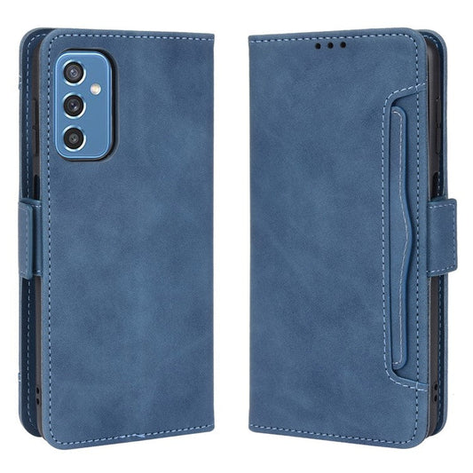 Ultra-thin Phone Case Multiple Card Slot Design TPU+PU Leather Wallet Cover Protector for Samsung Galaxy M52 5G - Blue