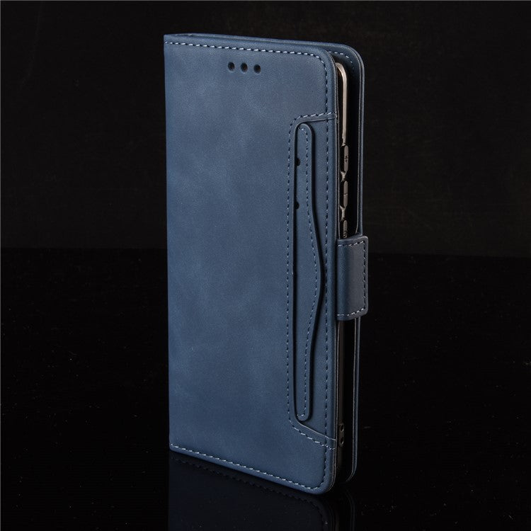 Ultra-thin Phone Case Multiple Card Slot Design TPU+PU Leather Wallet Cover Protector for Samsung Galaxy M52 5G - Blue