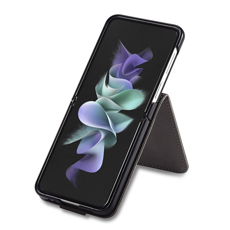 LC.IMEEKE Supporting Stand Card Slot Design Phone Cover PU Leather Folding Phone Case for Samsung Galaxy Z Flip3 5G - Grey