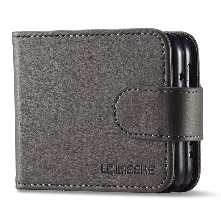 LC.IMEEKE Supporting Stand Card Slot Design Phone Cover PU Leather Folding Phone Case for Samsung Galaxy Z Flip3 5G - Grey