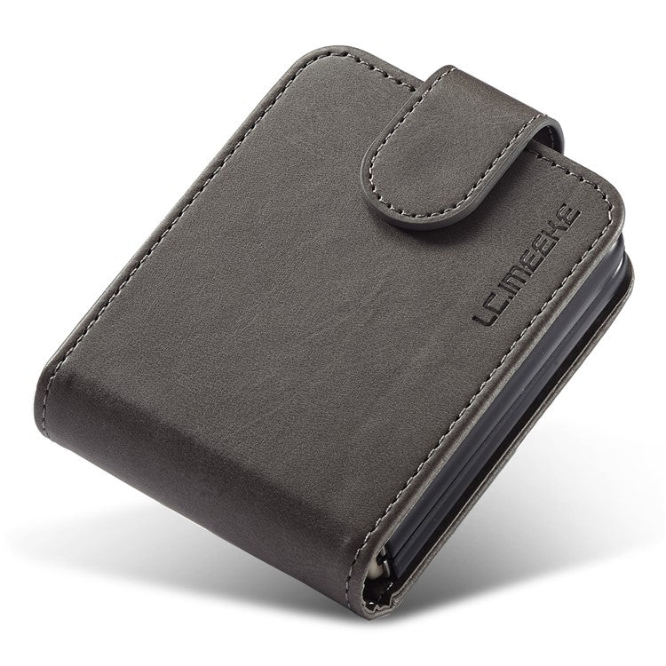 LC.IMEEKE Supporting Stand Card Slot Design Phone Cover PU Leather Folding Phone Case for Samsung Galaxy Z Flip3 5G - Grey