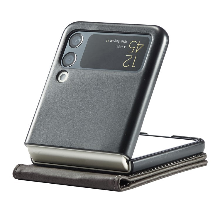 LC.IMEEKE Supporting Stand Card Slot Design Phone Cover PU Leather Folding Phone Case for Samsung Galaxy Z Flip3 5G - Grey
