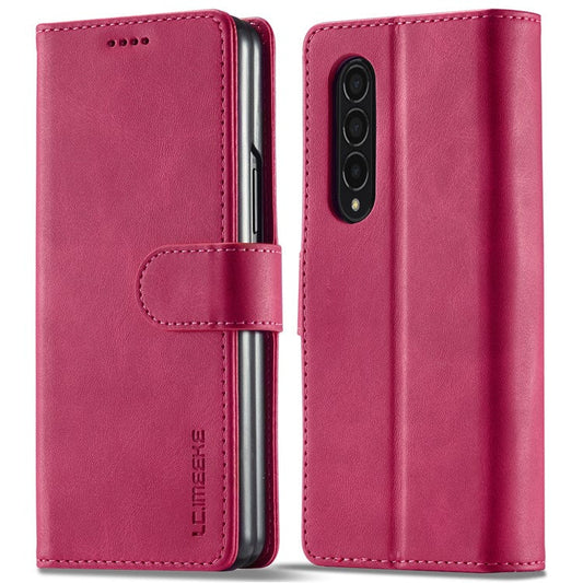 LC.IMEEKE Magnetic Clasp Stand Wallet PU Leather Folding Phone Case for Samsung Galaxy Z Fold3 5G - Rose