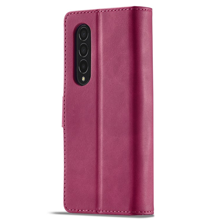 LC.IMEEKE Magnetic Clasp Stand Wallet PU Leather Folding Phone Case for Samsung Galaxy Z Fold3 5G - Rose
