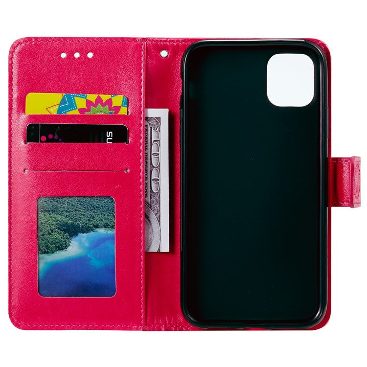 Imprinted Totem Mandala Flower Folio Flip Wallet PU Leather Stand Protective Phone Case with Strap for Samsung Galaxy A03 (166.5 x 75.98 x 9.14mm) - Red