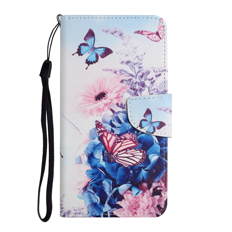 Cross Texture Pattern Printing All-round Protection Leather Phone Case Stand Wallet Shell with Hand Strap for Samsung Galaxy S22+ 5G - Purple Butterfly