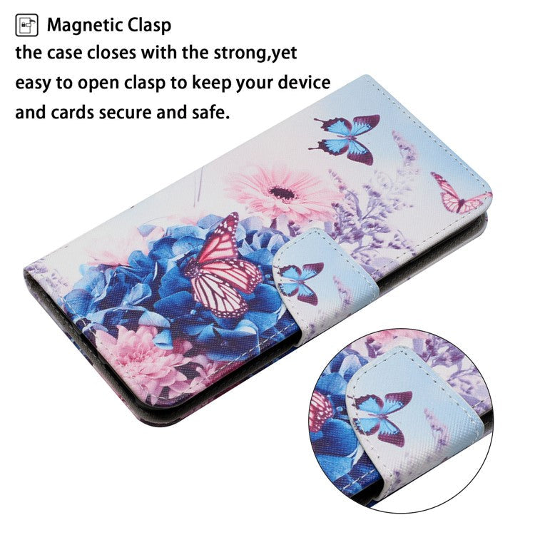 Cross Texture Pattern Printing All-round Protection Leather Phone Case Stand Wallet Shell with Hand Strap for Samsung Galaxy S22+ 5G - Purple Butterfly