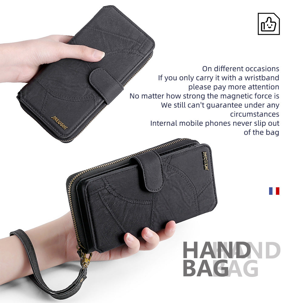 MEGSHI 004 Series For Samsung Galaxy S20 Ultra Magnetic Detachable Stand Design Zipper Pocket Shockproof PU Leather TPU Wallet Cover - Black