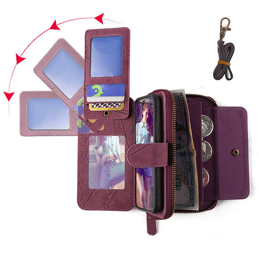 MEGSHI 004 Series For Samsung Galaxy S20 Ultra Magnetic Detachable Stand Design Zipper Pocket Shockproof PU Leather TPU Wallet Cover - Wine Red