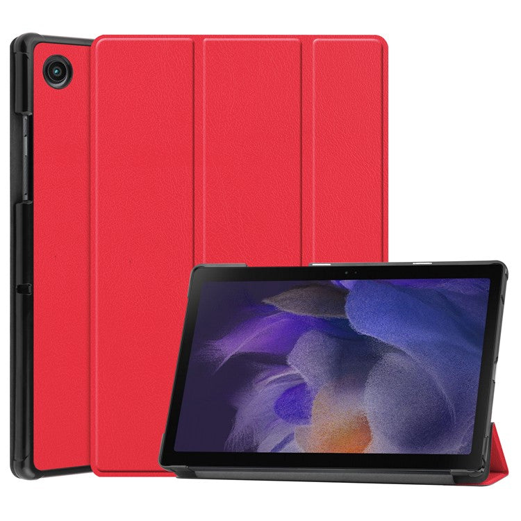For Samsung Galaxy Tab A8 10.5 (2021) / A8 10.5 (2022) Trifold Stand PU Leather Hard PC Inner Shockproof Protective Tablet Cover - Red