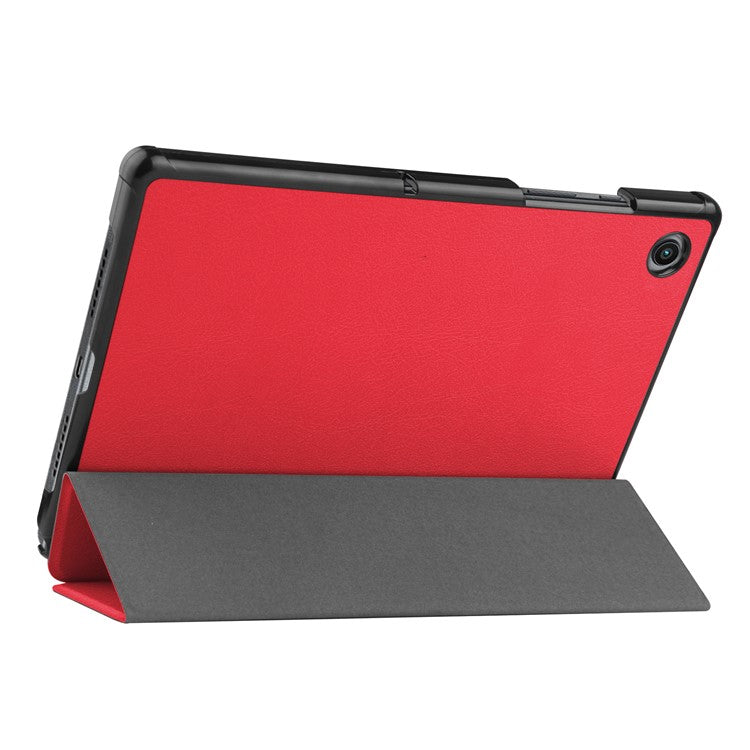 For Samsung Galaxy Tab A8 10.5 (2021) / A8 10.5 (2022) Trifold Stand PU Leather Hard PC Inner Shockproof Protective Tablet Cover - Red