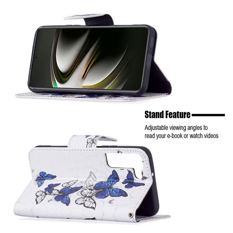 Pattern Printing PU Leather Flip Case Stand Magnetic Closure Protective Wallet Phone Cover for Samsung Galaxy S22 5G - Butterflies
