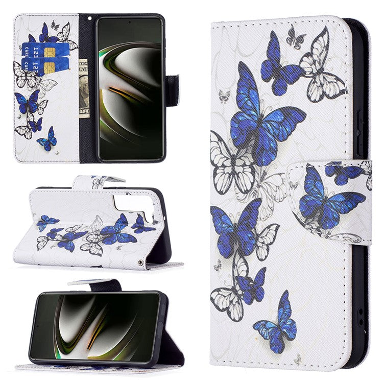 Pattern Printing PU Leather Flip Case Stand Magnetic Closure Protective Wallet Phone Cover for Samsung Galaxy S22 5G - Butterflies