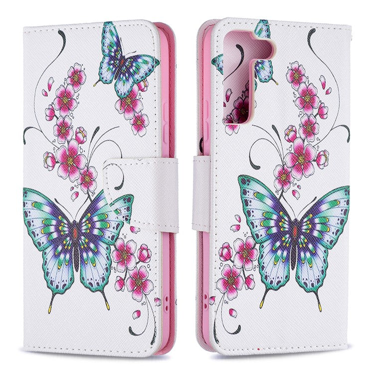 Pattern Printing PU Leather Flip Magnetic Cover Wallet Stand All-Round Protective Case for Samsung Galaxy S22+ 5G - Peach Blossom and Flower