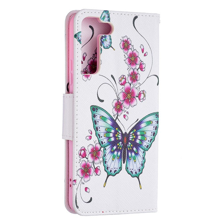 Pattern Printing PU Leather Flip Magnetic Cover Wallet Stand All-Round Protective Case for Samsung Galaxy S22+ 5G - Peach Blossom and Flower