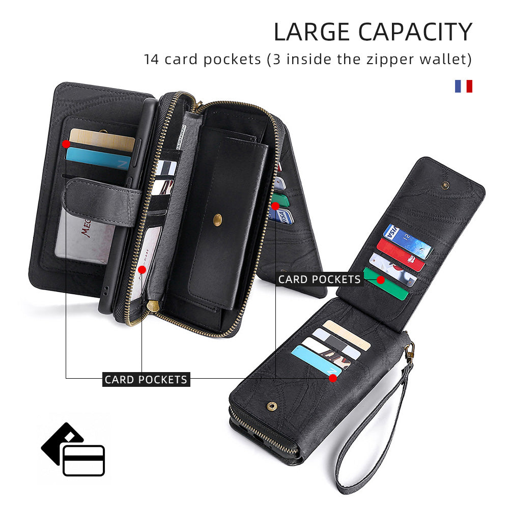 MEGSHI 004 Series 2-in-1 Detachable Magnetic PU Leather Zipper Wallet Case Stand Flip Protective Cover with Strap for Samsung Galaxy S20 FE 2022/S20 FE/S20 FE 5G/S20 Lite - Black