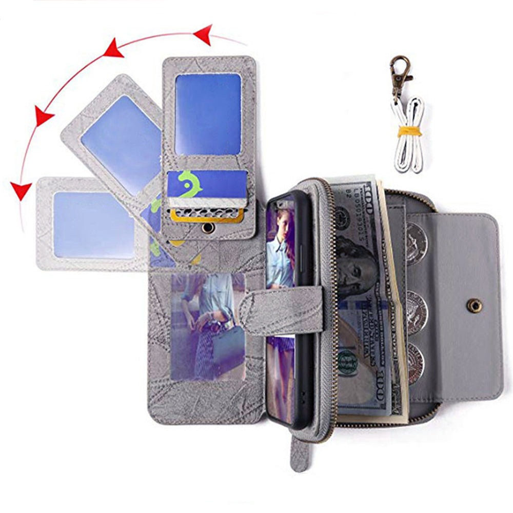 MEGSHI 004 Series 2-in-1 Detachable Magnetic PU Leather Zipper Wallet Case Stand Flip Protective Cover with Strap for Samsung Galaxy S20 FE 2022/S20 FE/S20 FE 5G/S20 Lite - Grey