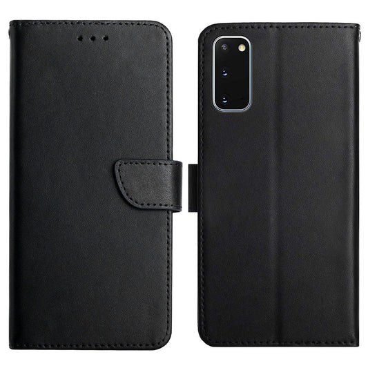 Magnetic Closure Nappa Texture Case Wallet Genuine Leather Phone Cover Shell with Stand for Samsung Galaxy S20 4G/S20 5G - Black