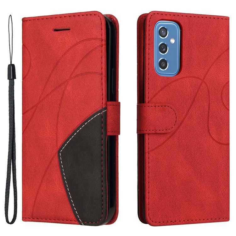 For Samsung Galaxy M52 5G Leather Case Wallet Stand Color Splicing Phone Cover - Red