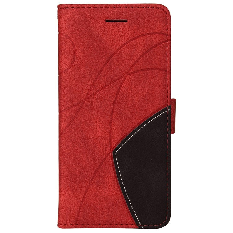 For Samsung Galaxy M52 5G Leather Case Wallet Stand Color Splicing Phone Cover - Red