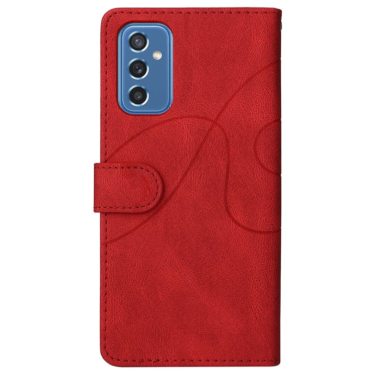 For Samsung Galaxy M52 5G Leather Case Wallet Stand Color Splicing Phone Cover - Red